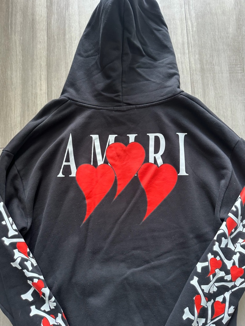 AMIRI Black Hoodie with Red & White Heart Sleeve Graphics (LARGE) - Picture 5 of 7